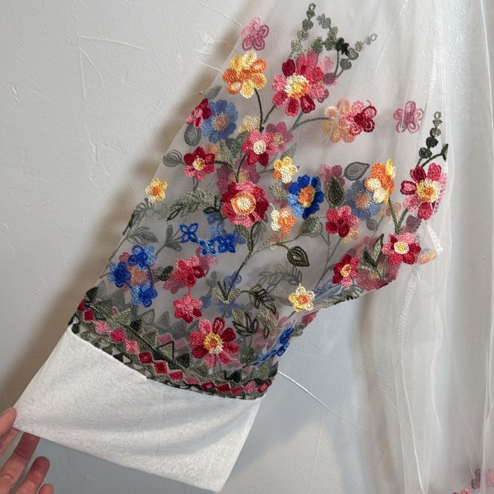 Kimono Sheer White Floral Embroidery Wedding Bridal Spring Shower Beach Boho - Picture 3 of 12